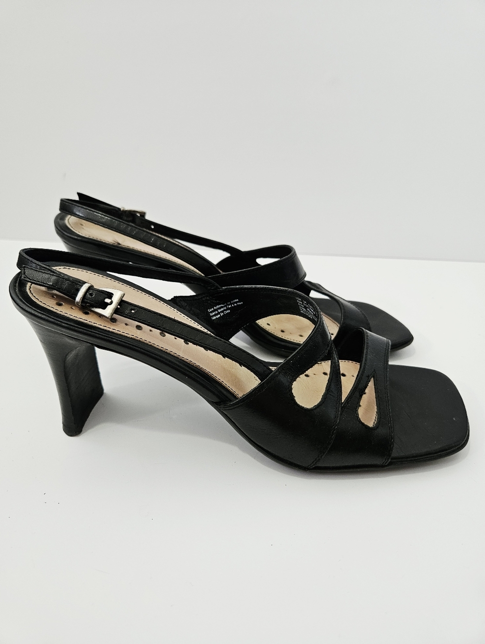 Vintage Hush Puppies Black Leather Strappy Heels Size 8.5